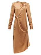 Matchesfashion.com Versace - Draped Safety Pinned Satin Midi Dress - Womens - Brown