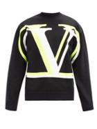 Matchesfashion.com Valentino - V-logo Print Cotton-jersey Sweatshirt - Mens - Black Yellow