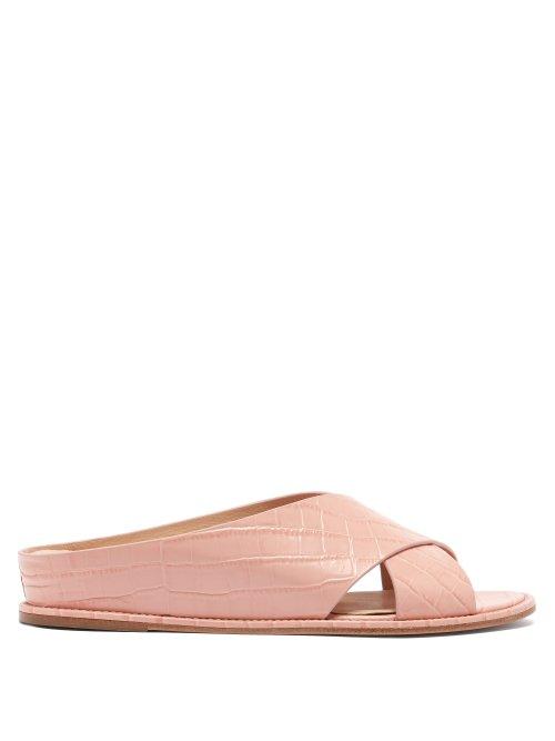 Matchesfashion.com Gabriela Hearst - Ellington Crocodile Effect Leather Slides - Womens - Pink