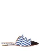 Matchesfashion.com Aquazzura - Mondaine Knot Detail Striped Backless Loafers - Womens - Blue White