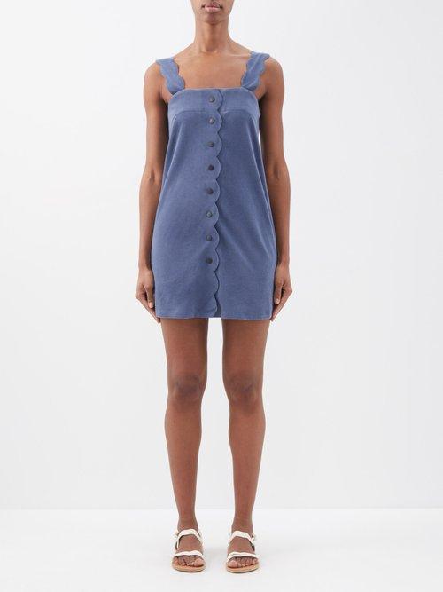 Marysia - Scalloped Towelette Mini Dress - Womens - Mid Navy