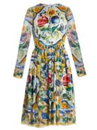 Dolce & Gabbana Majolica-print Long-sleeved Silk-chiffon Dress