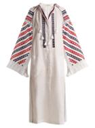 Matchesfashion.com Vita Kin - New Tisa Embroidered Mid Weight Linen Dress - Womens - White Multi