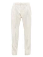 Matchesfashion.com Odyssee - Striped Slubbed-oxford Tapered-leg Suit Trousers - Mens - Cream Multi