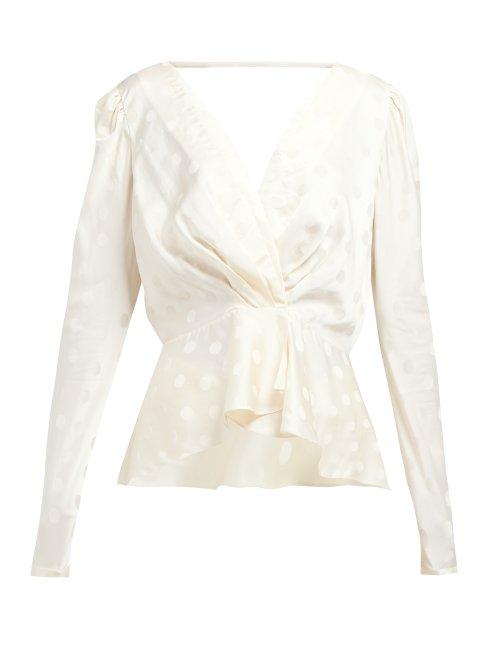 Matchesfashion.com Johanna Ortiz - Pale Young Eyes Polka Dot Satin Jacquard Top - Womens - Ivory
