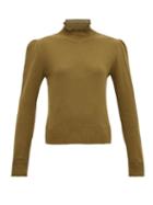 Matchesfashion.com Symonds Pearmain - Ruffle-neck Pointelle-knit Cotton Sweater - Womens - Brown