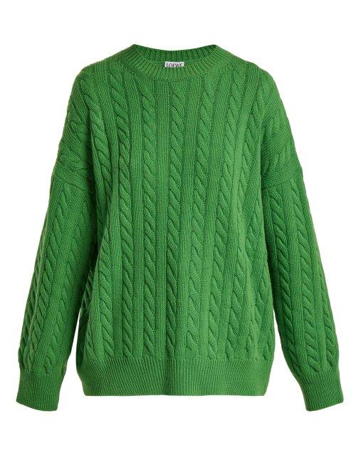 Matchesfashion.com Loewe - Cable Knit Wool Sweater - Womens - Green