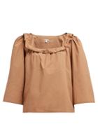 Matchesfashion.com Belize - Mallory Ruffle Trimmed Cotton Top - Womens - Brown