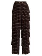 Vilshenko Lyeta Mini Peony-print Pleated-georgette Trousers