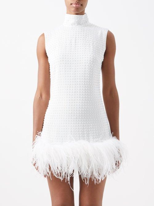 16arlington - Umiko Crystal-embellished Feather-trim Mini Dress - Womens - White