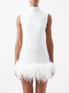 16arlington - Umiko Crystal-embellished Feather-trim Mini Dress - Womens - White