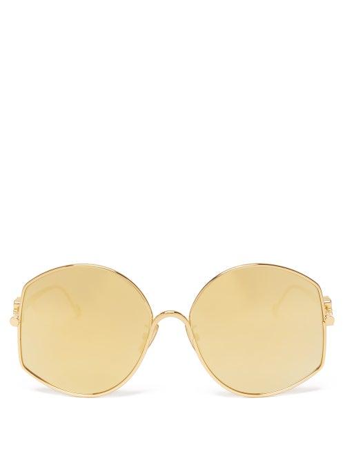Loewe - Oversized Mirrored Round Metal Sunglasses - Womens - Gold