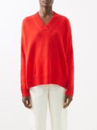 Allude - V-neck Wool-blend Sweater - Womens - Bright Red