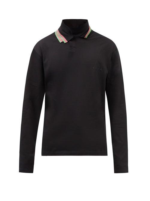 Y/project - Layered-collar Wool Long-sleeved Polo Shirt - Mens - Black