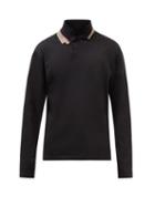 Y/project - Layered-collar Wool Long-sleeved Polo Shirt - Mens - Black