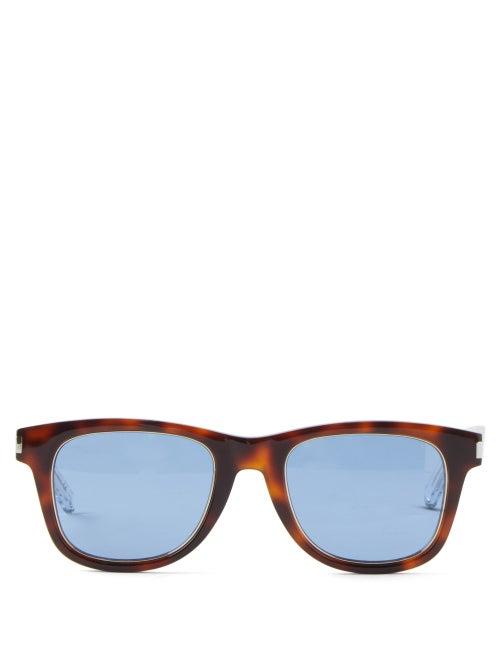 Saint Laurent - Square Acetate Sunglasses - Womens - Brown Blue