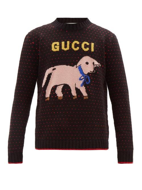 Matchesfashion.com Gucci - Lamb Logo Intarsia Wool Sweater - Mens - Black