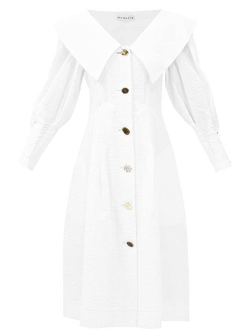 Rejina Pyo - Milo Exaggerated-collar Cotton-seersucker Dress - Womens - Ivory