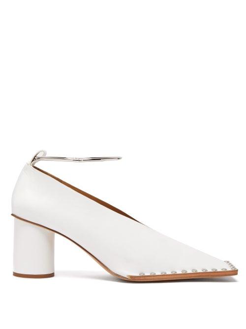 Matchesfashion.com Jil Sander - Studded Welt Square Toe Leather Pumps - Womens - White