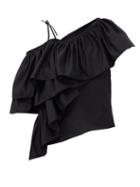 Matchesfashion.com Marques'almeida - Upcycled One-shoulder Cotton-twill Top - Womens - Black
