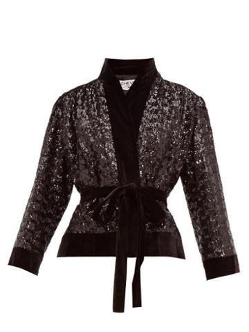 Matchesfashion.com Cheval Pampa - Lucero Sequinned Velvet Wrap Jacket - Womens - Black