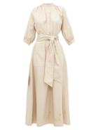 Matchesfashion.com Cheval Pampa - Stag Embroidered Mock Collar Canvas Dress - Womens - Beige