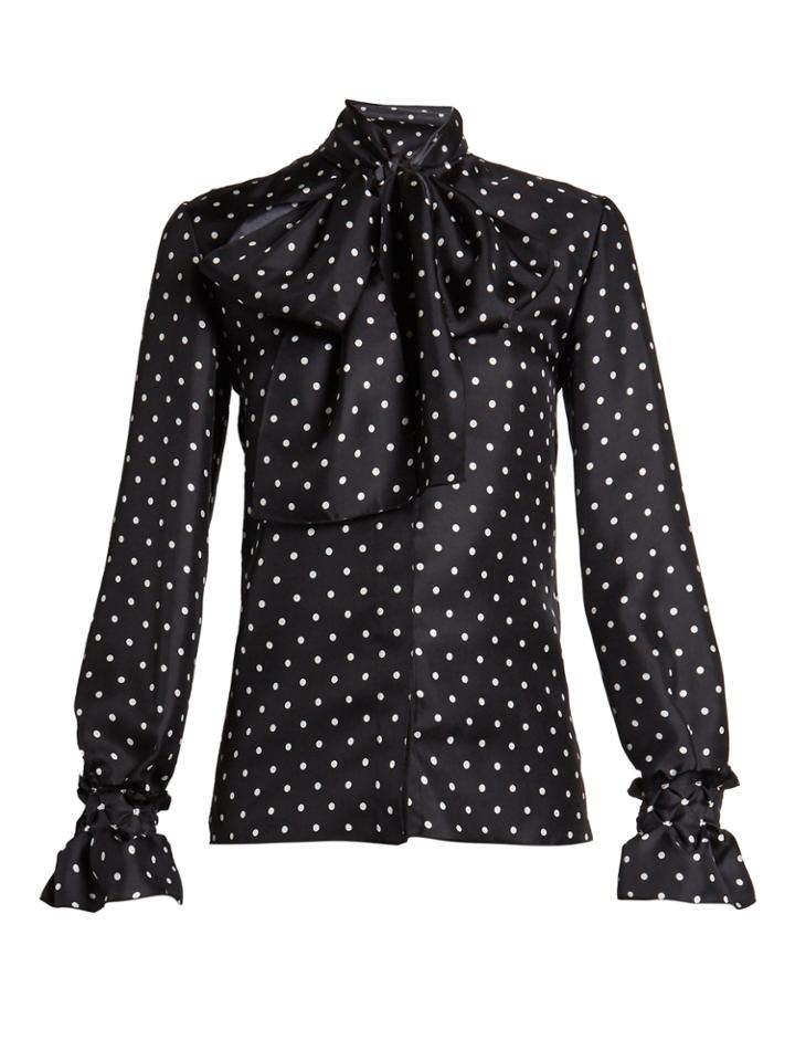 Loewe Lavallire-neck Polka-dot Print Satin Blouse