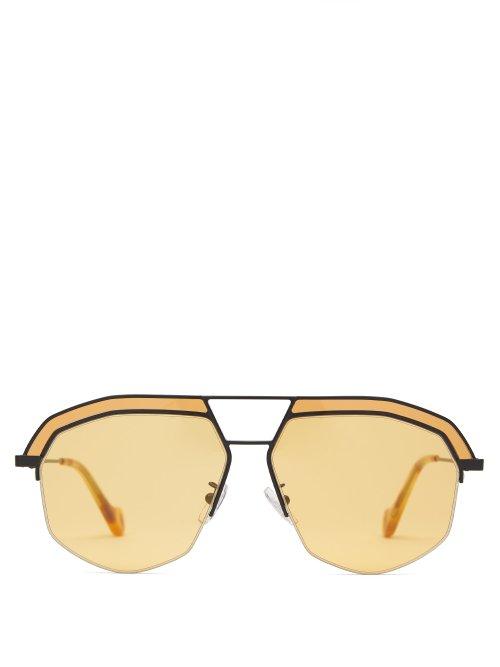 Matchesfashion.com Loewe - Geometrical Aviator Metal Sunglasses - Womens - Black