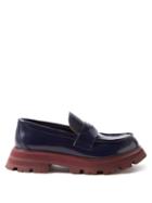 Alexander Mcqueen - Tread-sole Leather Penny Loafers - Womens - Navy