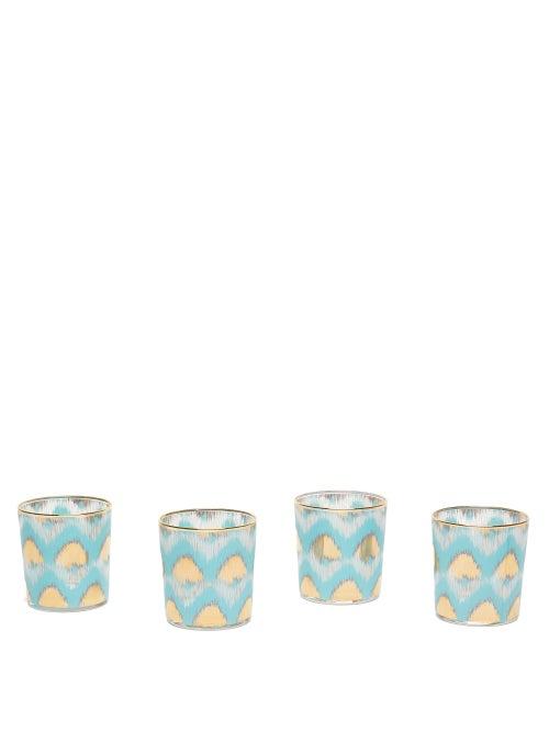 Matchesfashion.com Les Ottomans - Set Of Four Ikat-print Tumbler Glasses - Blue Multi