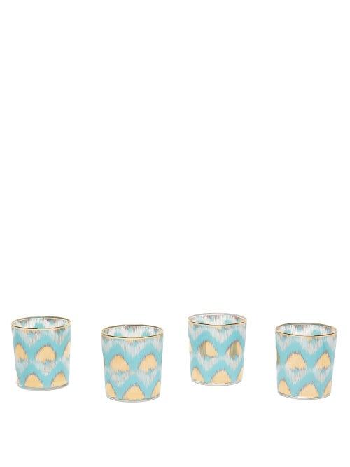 Matchesfashion.com Les Ottomans - Set Of Four Ikat-print Tumbler Glasses - Blue Multi