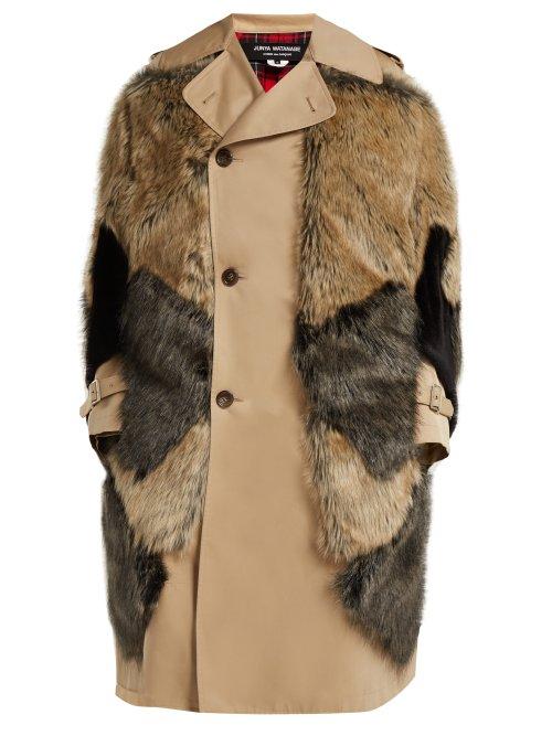 Matchesfashion.com Junya Watanabe - Faux Fur Panel Cotton Blend Sleeveless Trench Coat - Womens - Beige Multi