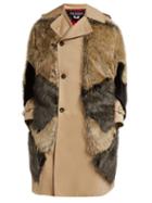 Matchesfashion.com Junya Watanabe - Faux Fur Panel Cotton Blend Sleeveless Trench Coat - Womens - Beige Multi