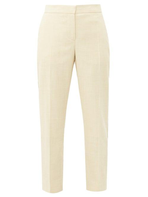 Matchesfashion.com Burberry - Addison Side Stripe Linen Straight Leg Trousers - Womens - Beige