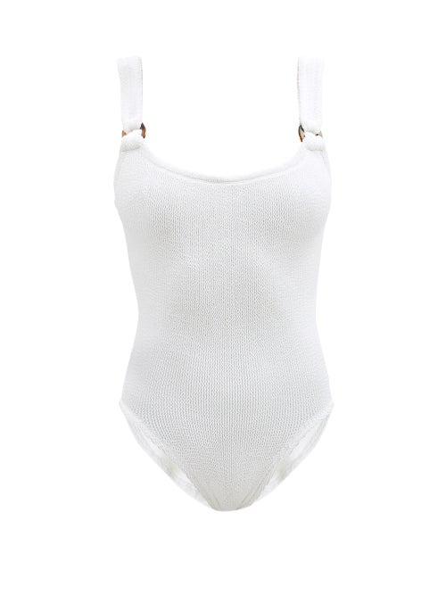 Hunza G - Domino Square-neck Crinkle-jersey Swimsuit - Womens - White / Ivory