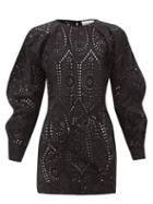 Matchesfashion.com Ganni - Broderie Anglaise Cotton Mini Dress - Womens - Black