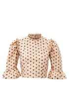Matchesfashion.com Batsheva - Ruffled Polka-dot Silk Cropped Top - Womens - Beige