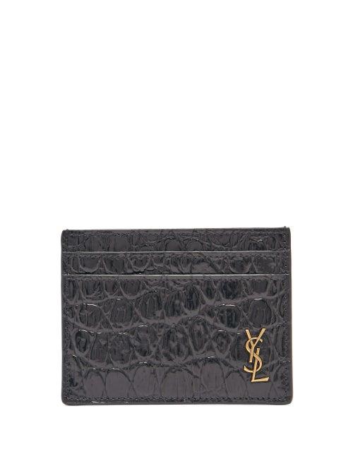 Matchesfashion.com Saint Laurent - Ysl-plaque Crocodile-embossed Leather Cardholder - Womens - Black