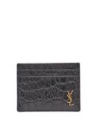 Matchesfashion.com Saint Laurent - Ysl-plaque Crocodile-embossed Leather Cardholder - Womens - Black