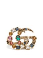 Matchesfashion.com Gucci - Crystal Embellished Gg Logo Double Ring - Womens - Multi