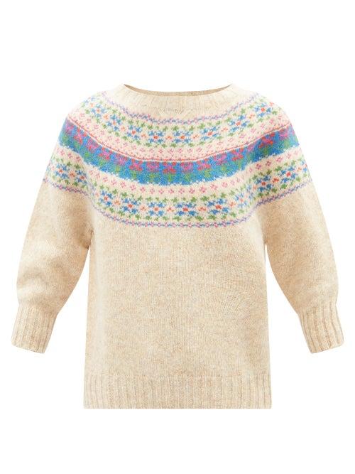 Molly Goddard - Nessa Cropped-sleeve Fair Isle Wool Sweater - Womens - Blue Multi