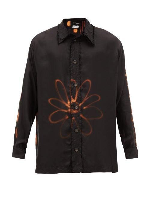 Matchesfashion.com Edward Cuming - X Pattern Chineso Bleached Washed-cupro Shirt - Mens - Black
