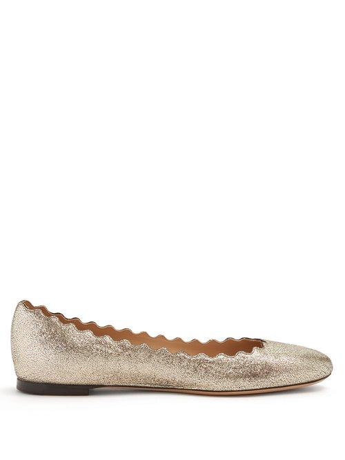 Matchesfashion.com Chlo - Lauren Scallop Edge Leather Flats - Womens - Silver