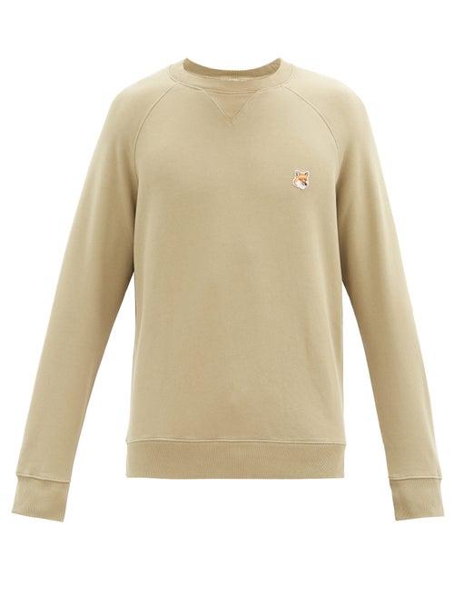 Matchesfashion.com Maison Kitsun - Fox-head Appliqu Cotton-jersey Sweatshirt - Mens - Khaki