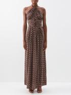 Johanna Ortiz - Palm Tree Collector Printed Silk Halterneck Dress - Womens - Brown
