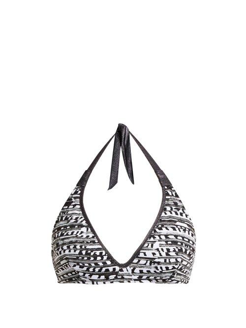 Matchesfashion.com Biondi - Ceylon Geometric Print Halterneck Bikini Top - Womens - Black Print