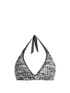 Matchesfashion.com Biondi - Ceylon Geometric Print Halterneck Bikini Top - Womens - Black Print