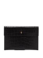 Matchesfashion.com Alexander Mcqueen - Skull Crocodile-effect Leather Clutch Bag - Womens - Black