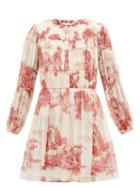 Matchesfashion.com Chlo - Smocked Toile De Jouy Print Silk Mini Dress - Womens - Red White