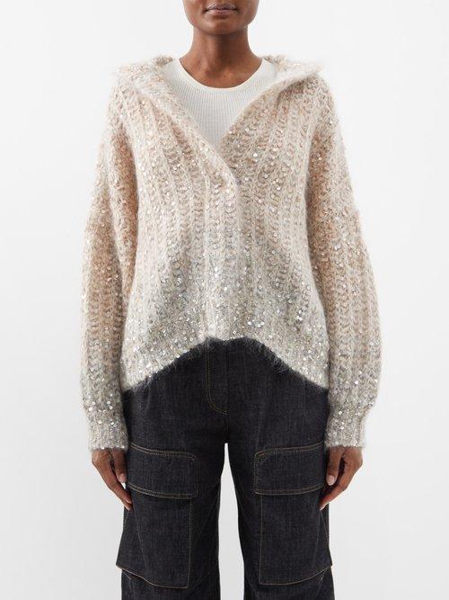 Brunello Cucinelli - Dazzling Sequinned Cardigan - Womens - Beige Grey